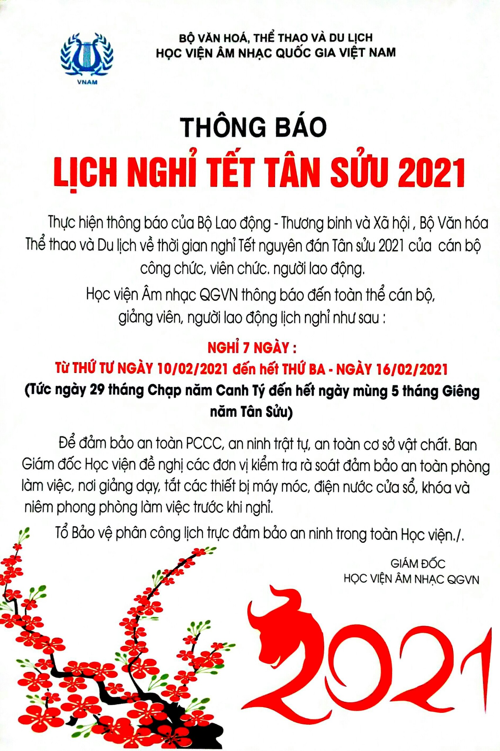 Lịch nghỉ Tết 2021